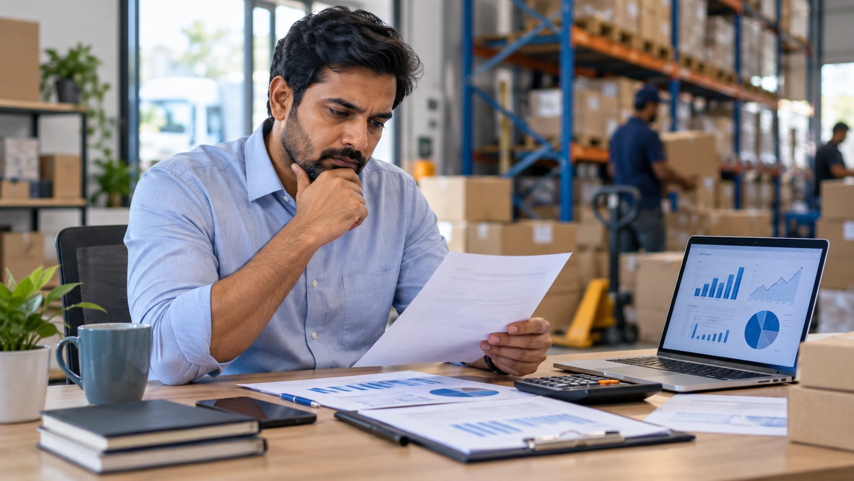 MSME business owner reviewing cash flow and financial performance